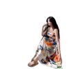 American retro ethnic style oil painting graffiti printing suspender sleeveless dress summer new style long dress women