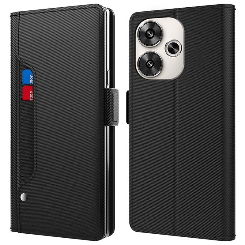 

For Xiaomi Redmi Turbo 3 5G/Poco F6 5G Case PU Leather Card Holder Make Up Mirror Phone Cover Black