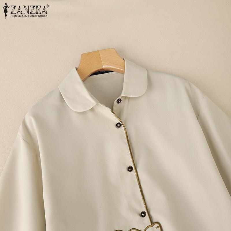 ZANZEA Women Casual Turn Down Collar Loose Short Sleeve Irregular Blouse