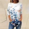 Women's Loose Round Neck Print 3/4 Sleeve T-Shirt Top Pullover