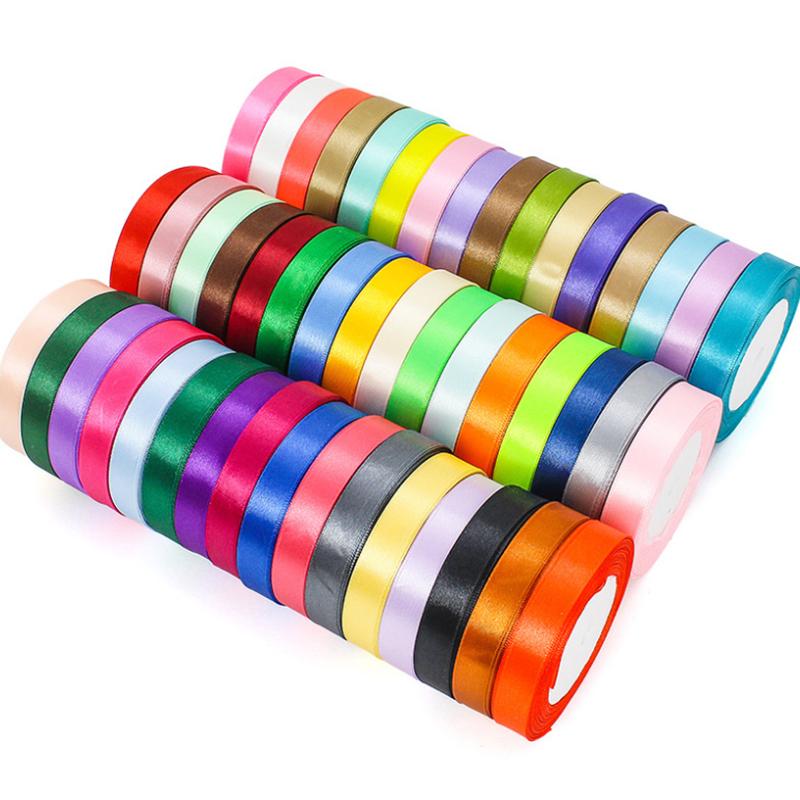 1Cm (25 Yards/Roll) Satin Flat Ribbon Roll Gift Flower Bouquet Packaging Wedding Birthday Ribbon Making Diy