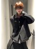 Men's Black Faux Two-Piece Hoodie Cardigan - Street Style, High-End Feel, Striped Patchwork Shirt, American Cleanfit Jacket