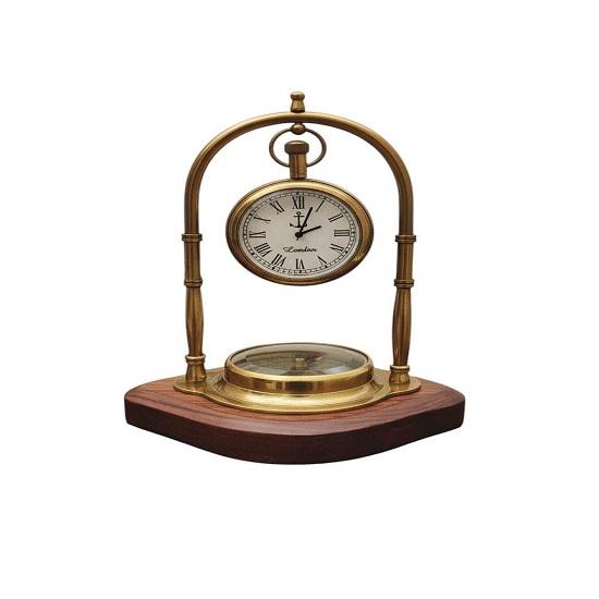 Tischuhr aus Messing mit Kompass Viktorianischer Stil Schreibtischdeko