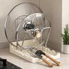 Pot Lid Holder Vertical Spoon Display Stand with Drip Tray Stainless Pot Lid Storage Rack for Kitchen Baking Cooking Pantry