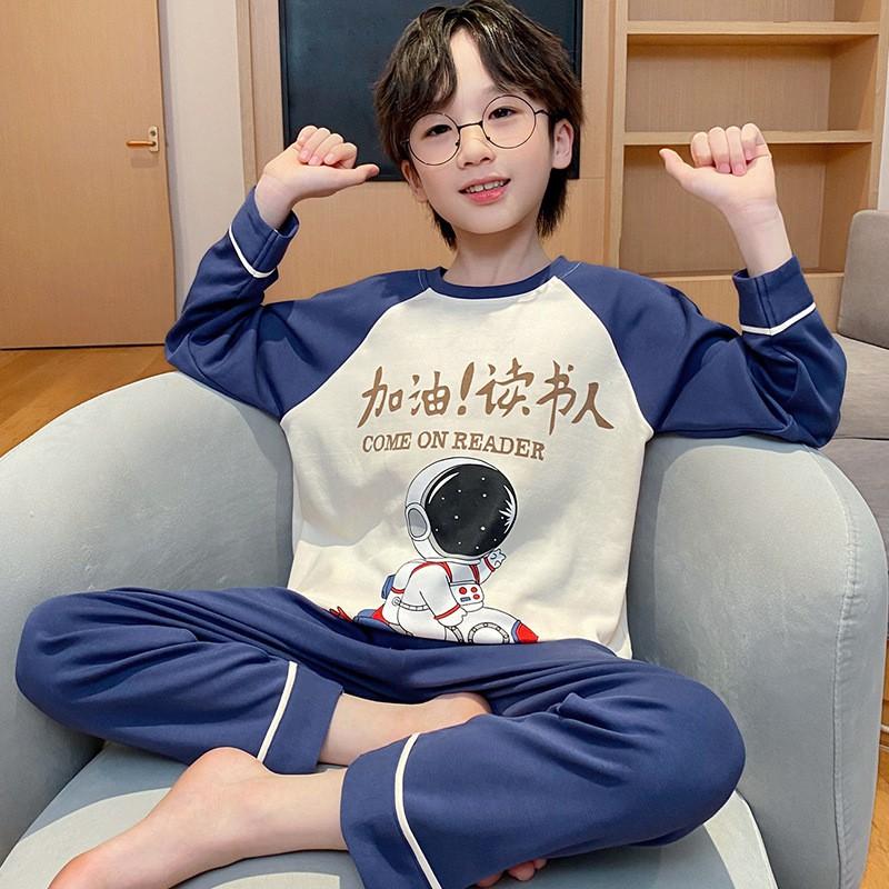 Boys Cotton Pajama Set Long Sleeve Thin Winter Sleepwear Kids 8 Years Cartoon Print Comfortable Home Wear