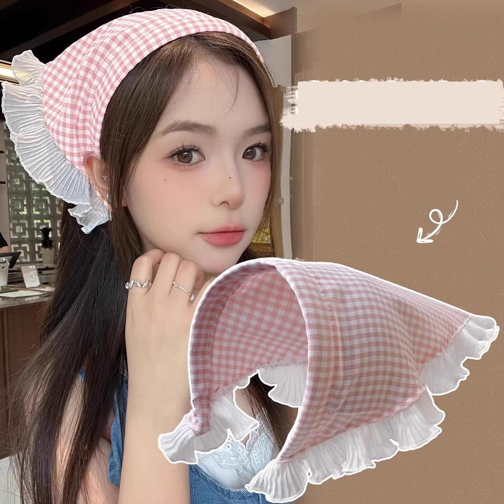 New White Lace Hair Bands Hoop For Women Elastic Triangular Scarf Girls Rural Style Seaside Hairband Headwear Hair Accessories