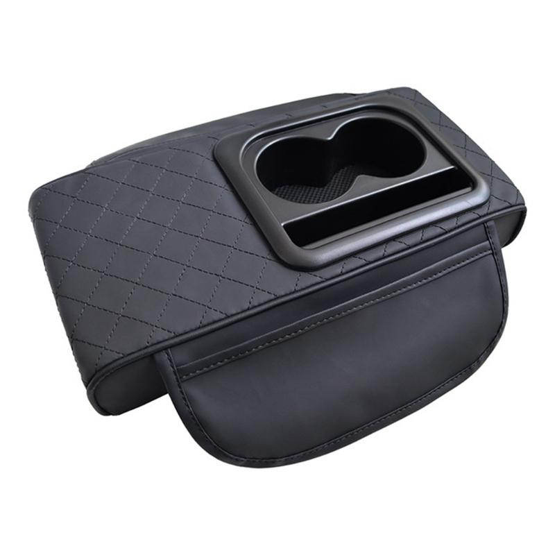 

Leather Car Center Console Cover with Cup Holder & Phone Mount Car Armrest Cover for Enhanced Driving Comfort & Storage