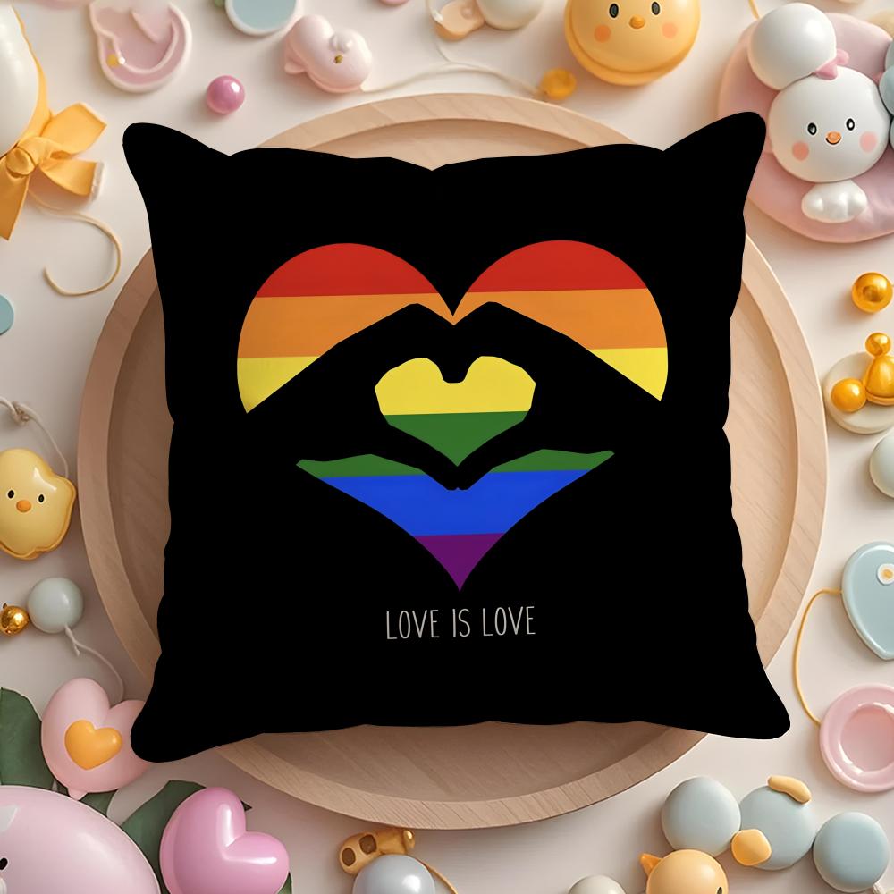 Pride Month Rainbow Cushion Cover Plush Fabric Soft Double-Sided Printed Sofa Warm Winter Home Gift Pillow Case