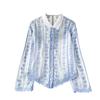 Fashion Elegant Long Sleeved Embroidered Lace Shirt New Lapel Loose and Thin Single-breasted Casual Blouse Female Simple Women's Irregular Top 3504