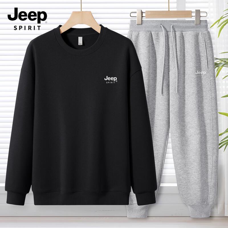 JEEP SPIRIT Men's 2025 Autumn Loose Fit Sweatshirt & Sweatpants Set