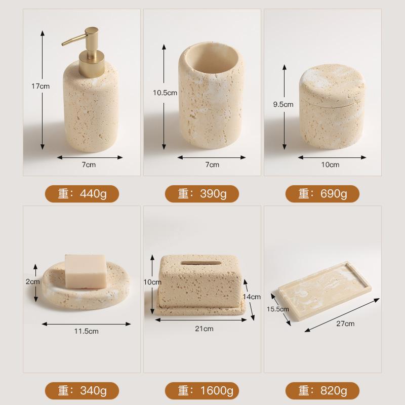 Travertin Seifenspender Seifenschale Mundspülbecher Tablett Abtropfschale Handdesinfektionsflasche Lotionflasche Badezimmer Waschen Set