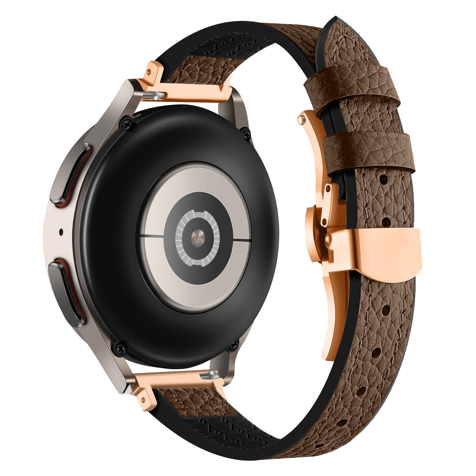 

For Samsung Gear S3 Classic/Huawei Watch Ultimate/Xiaomi Watch S1 Watch Band 22mm Silicone+Genuine Leather Watch Strap A