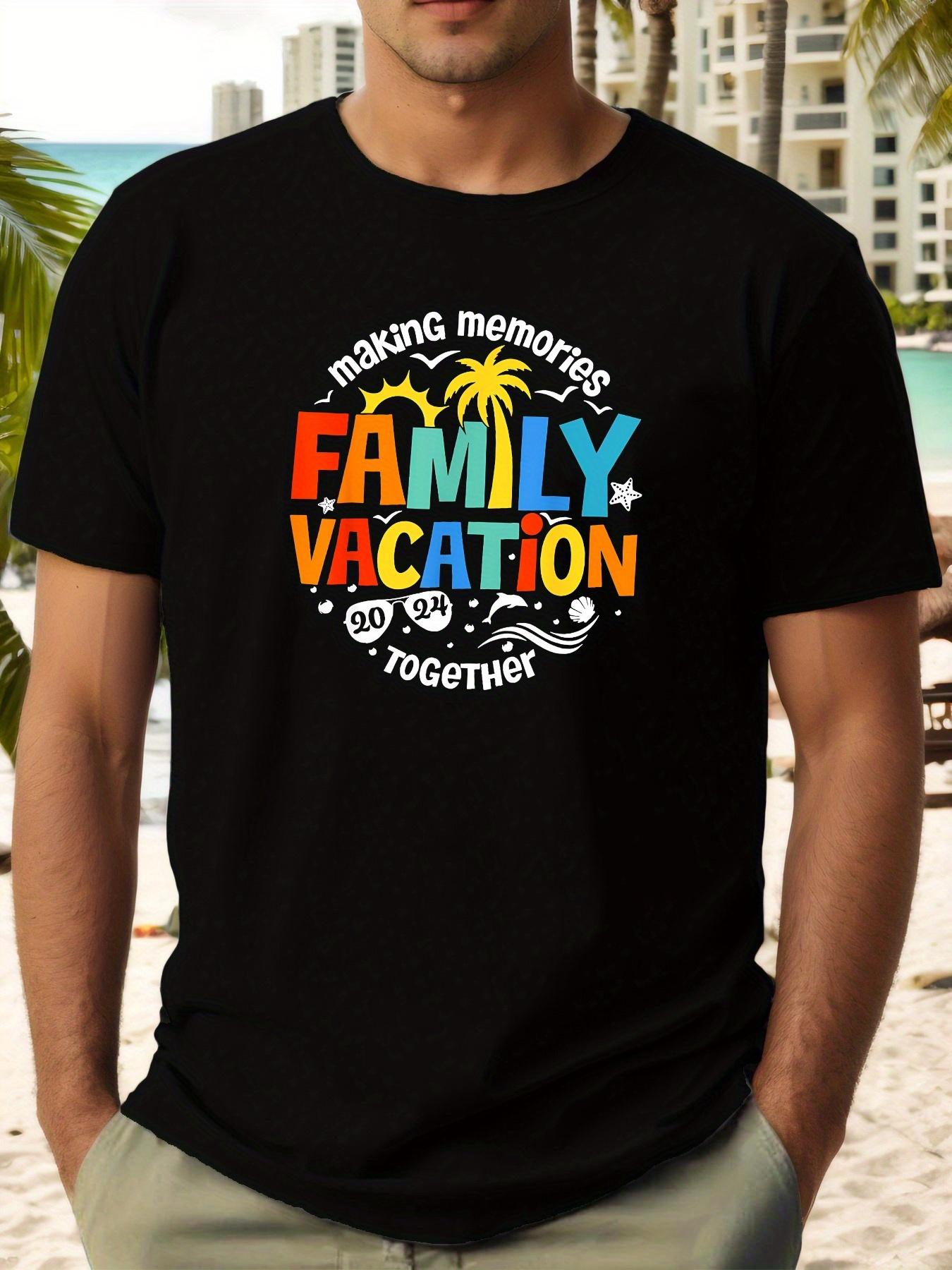 

Family Vacation Graphic Tee - Casual Summer Short Sleeve Cotton T-shirt with Beach Scene Design XXXXL