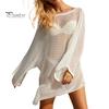 Women Cover Up Dress Batwing Long Sleeve See-through Hollow Mesh Bikini Cover Up Quick-Drying Breathable Beachwear