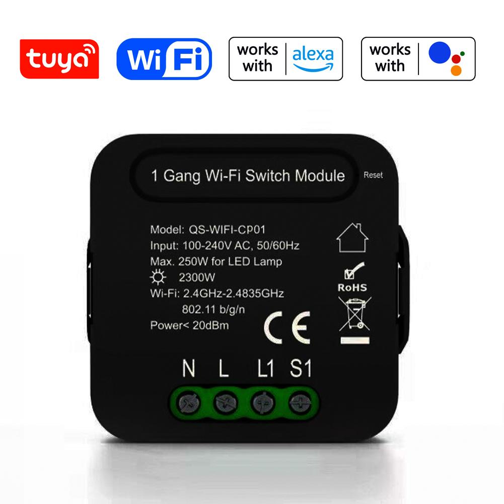 

QS WIFI CP01 Tuya WiFi Модуль интеллектуального переключателя Модуль преобразования интеллектуального домашнего переключателя Модуль переключателя на 1 канал Устройство чёрный