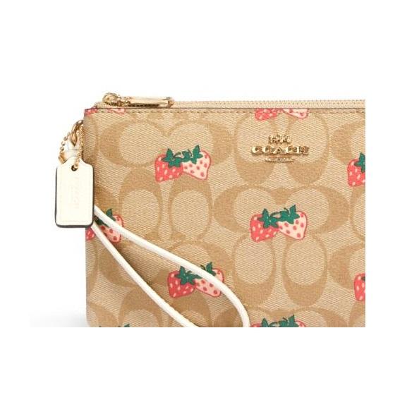 Coach Double Zip Wallet 20 Strawberry Print Coated Canvas And Smooth Leather Clutch Women wallet Light-Khaki 91835-IME7V