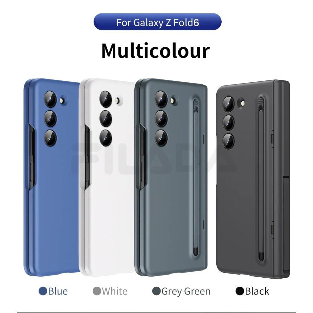 Skin Feel Matte for Samsung Galaxy Z Fold 6 5 4 3 Case with Tempered Film Pen Slot Capacitor Pen Folding Hinge Bracket Cover