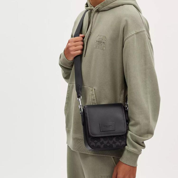 Coach Lucas 15 Chiusura Magnetica Iconica in Denim e Pelle di Vitello Liscia Mini Borsa a Spalla Unisex Borsa a Spalla Argento Nero CO916-SVBK