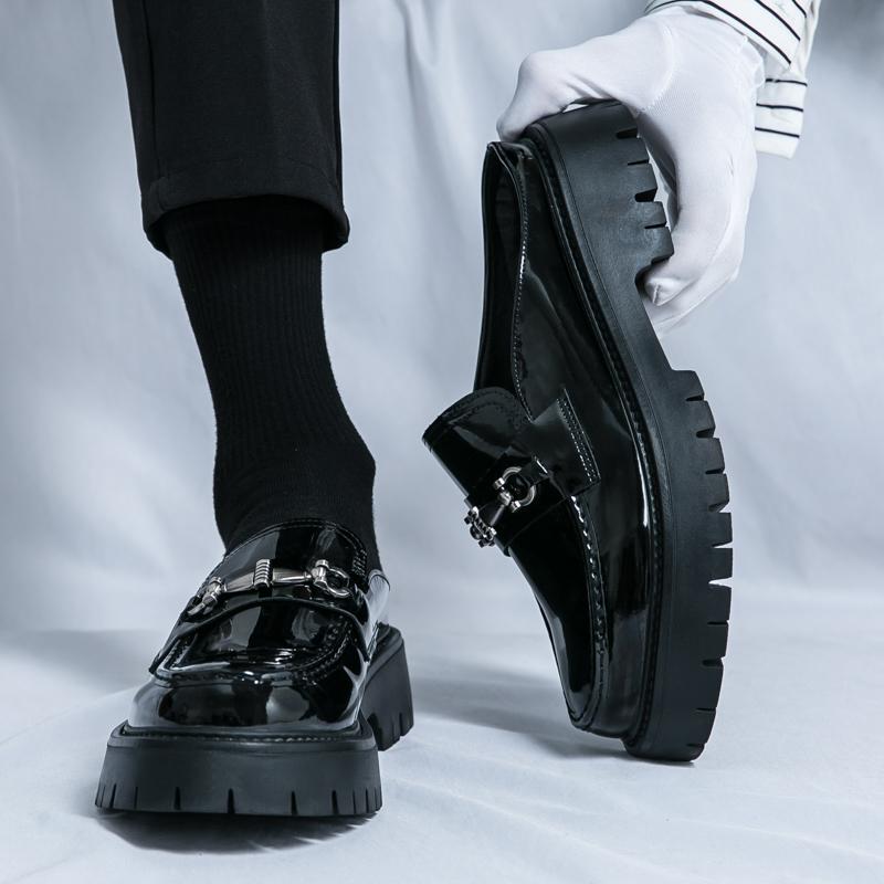 Męskie mokasyny typu mule, skórzane chodaki, buty typu slip-on, codzienne, odkryte, półdrag, buty imprezowe, gruba podeszwa, buty zwiększające wysokość