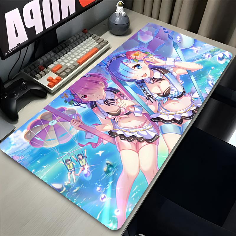 Mauspad Groß Anime Re Zero Verfügbare Größen Schreibtischmatte XXL Büro Gamer Schrank Schreibtisch Gummi-Mauspad für Spiel-PC Tastaturunterlage