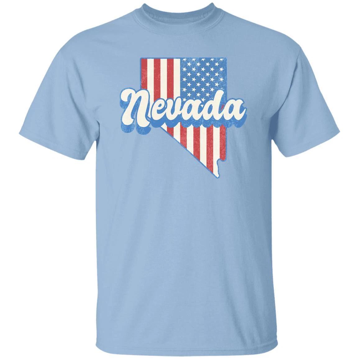 Nevada US flag Unisex T-Shirt American patriotic NV state tee White Ash Blue 4XL