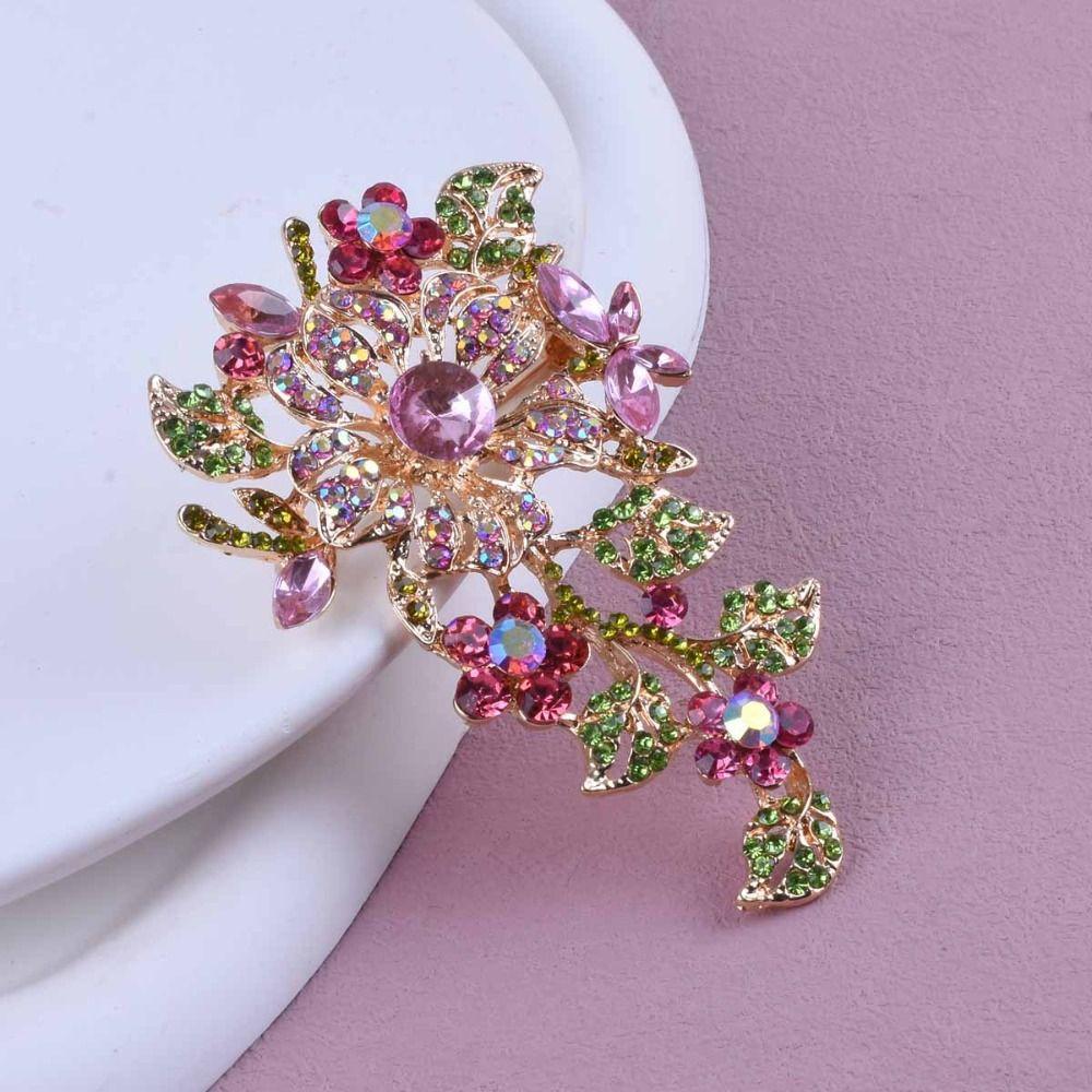 Broche de Banquet de Luxe Vintage en Métal avec Strass Élégante Broche Fleur en Cristal Robe de Soirée