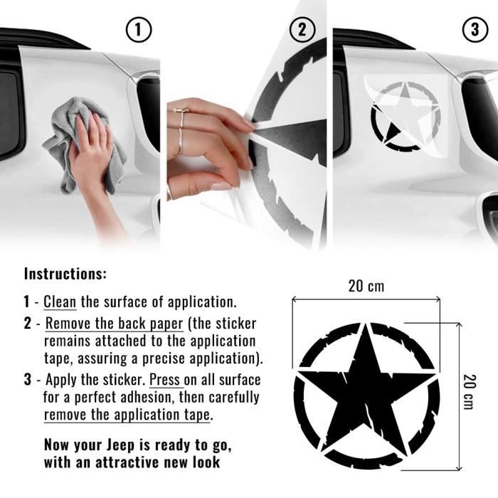 Autocollants Stickers - Army Star - Jeep Renegade - Noir Mat - Diamètre 33 cm - 2 Pièces