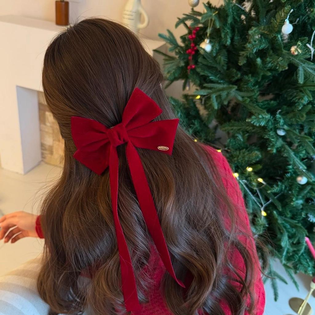 High-End Christmas Red Bow Hair Clip for Updo Styles