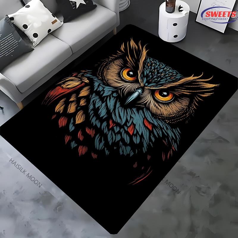 Vintage Mystery Owl Printed Carpet Rug for Bedroom Living Room Sofa, Study Yoga Non-Slip Rug, Decorative Mat Multi-Size Optional