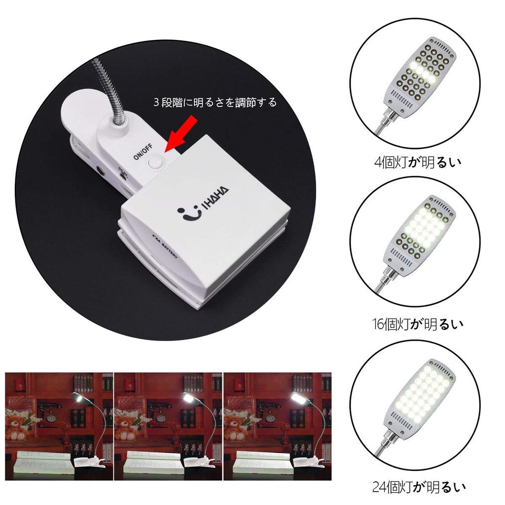 Desk Light Clip Light iHaHa LED 360 Degree Rotation Tabletop Stand Emergency Light Battery Operated Stand Lighting USB Charging Three Levels of