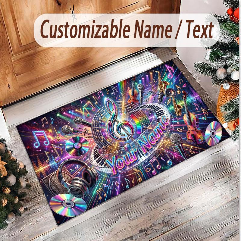 Music General Theme Soft Crystal Velvet Rug Custom Name & Text Print Non Slip Floor Rug for Bedroom Living Room