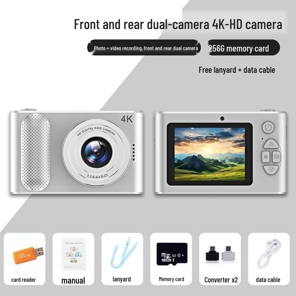 High-Definition Dual-Lens Portable Digital Camera – Ideal for Vlogging, Selfies, and Retro Campus Photography.