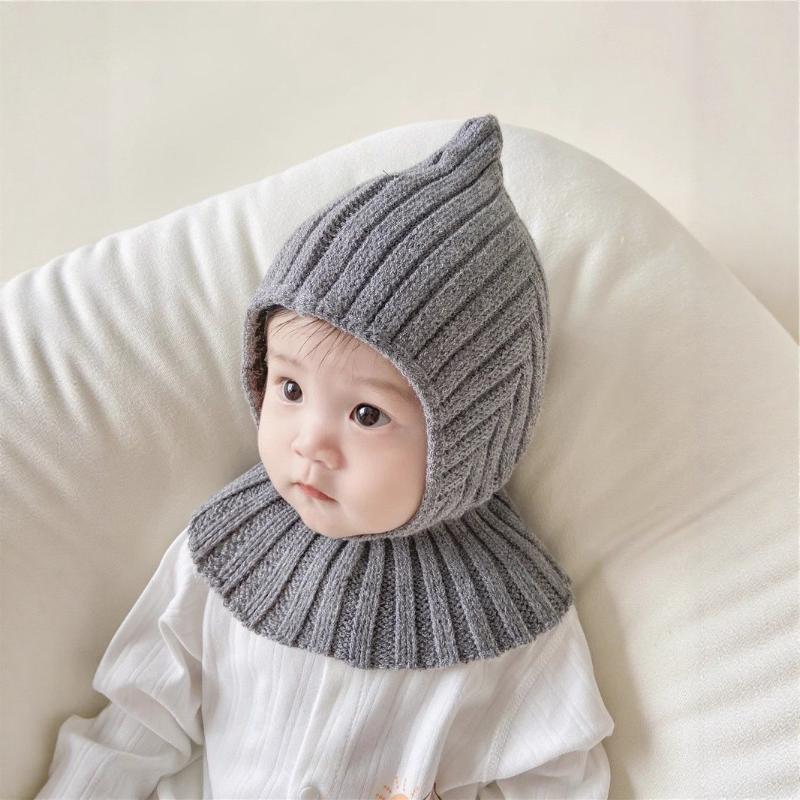 Winter Warm Windproof Balaclava Hat For Baby Coldproof Knitted Hooded Caps Outdoor Hats Scarf Integrated Neck Collar Beanies Cap