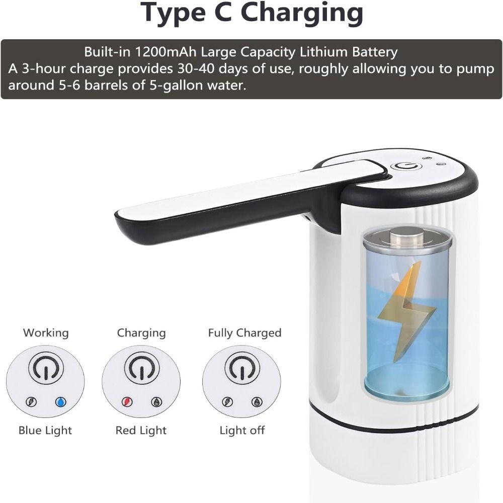 Foldable Electric Water Cooler Dispenser Type C Charging Water Jug Pump  Kitchen