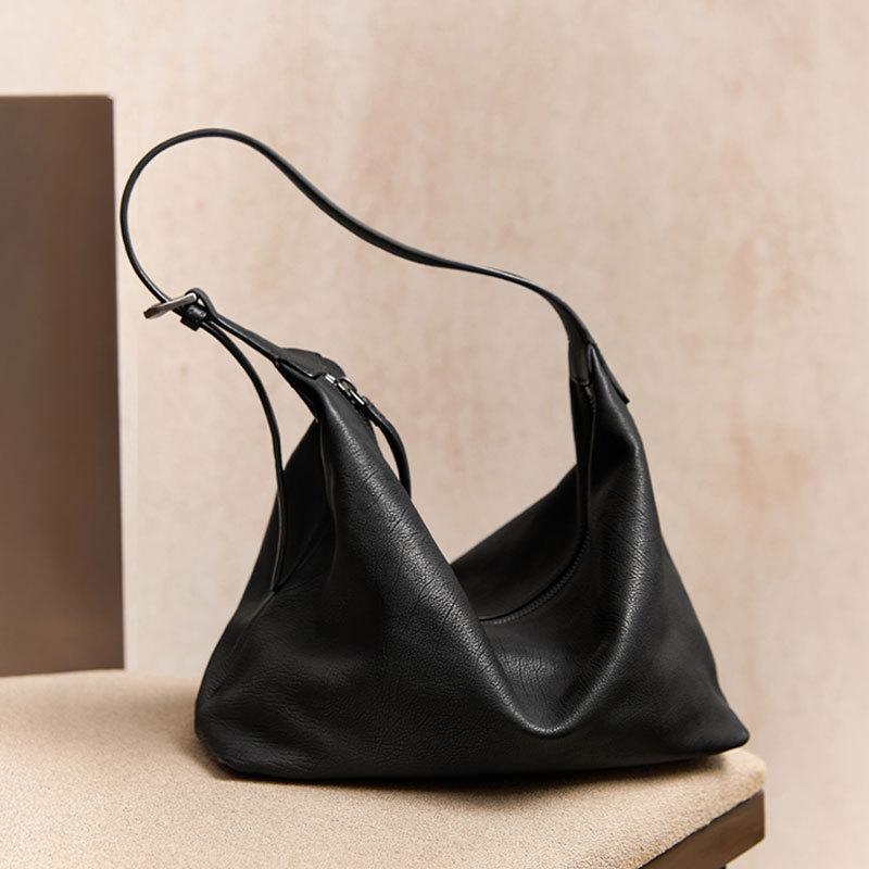 Qiu Zhen Genuine Leather Hobo Bag – Versatile, High-End Shoulder Bag for Women