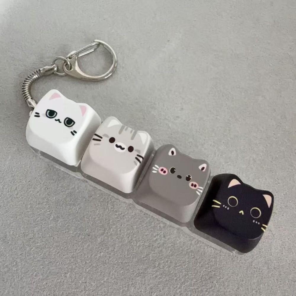 Cute Cat Cat Fidget Clicker Keychain Finger Keyboard Pendant Gifts for Kitten Fans