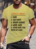 T-Shirt Man Things I Want Cars More Cars, Car Guy, Mechanic Print Summer T-Shirt Men's Round Neck Sports Breathable Short Sleeve