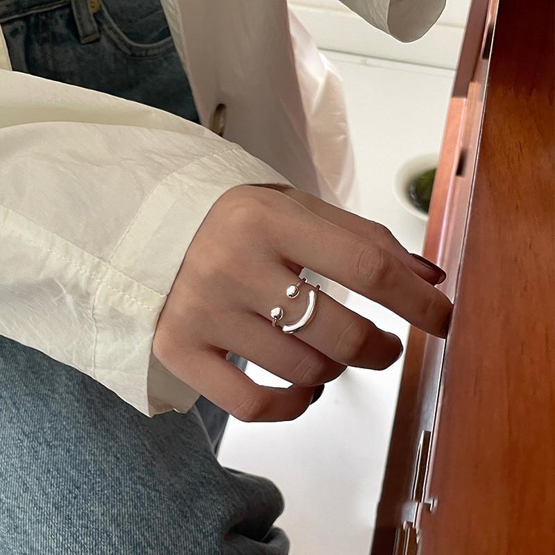 Chic Ins Style Smiley Face Ring For Women Elegant Dual Layer Adjustable Design