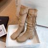 Retro wasteland fringed knight boots women's 2025 autumn new thick heel but knee boots slim pile boots