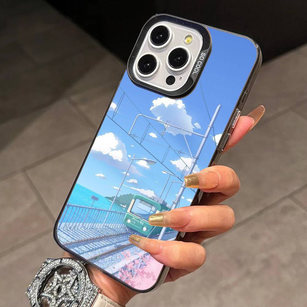 Japanese Aesthetic Anime Street Phone Case For iPhone 17,16,15,14,13,12,11 Plus,Pro Max,XS,Colorful Silver Black Cover
