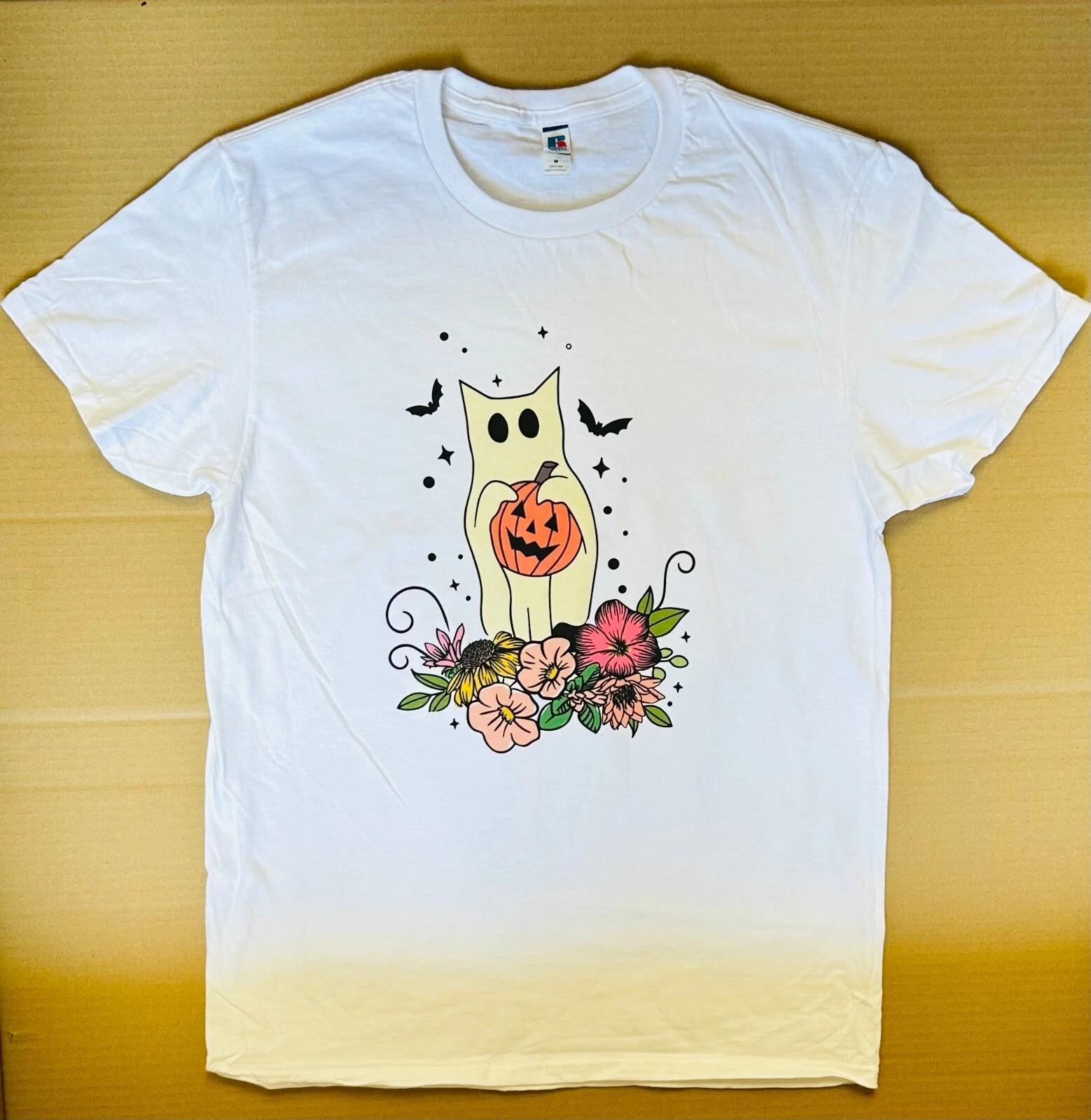 Halloween Ghost cat graphic T-shirt M