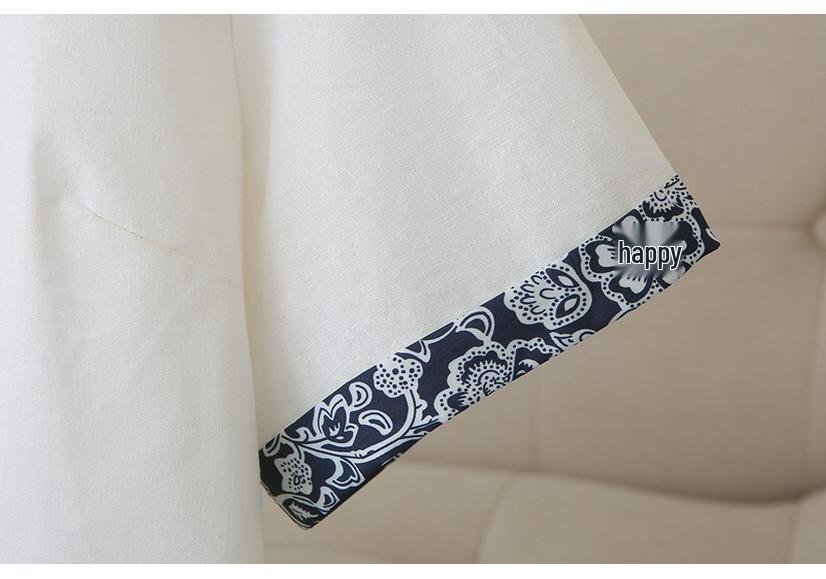 B1 Plus Size Women's Ethnic V-Neck Short Sleeve Cotton Linen Shirt - Summer 2026 Arrivals