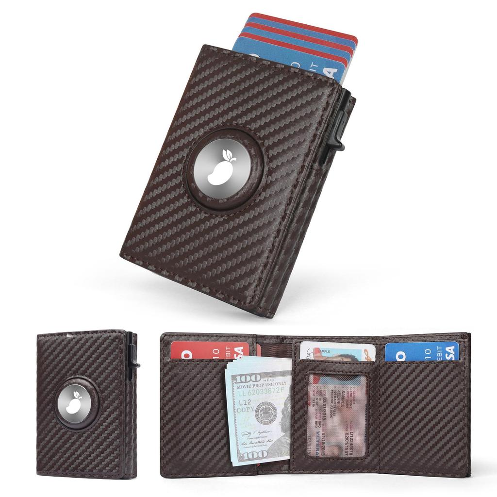 RFID-Blocking Carbon Fiber Airtag Wallet: Tri-fold Leather Anti-theft Card Holder for Men