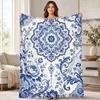 Blau-Weiß Chinoiserie Mandala Korallenfleece Decke