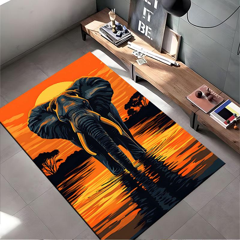 Elephant at Sunset Landscape suitable as a non-slip mat for the living room or bedroom sofa