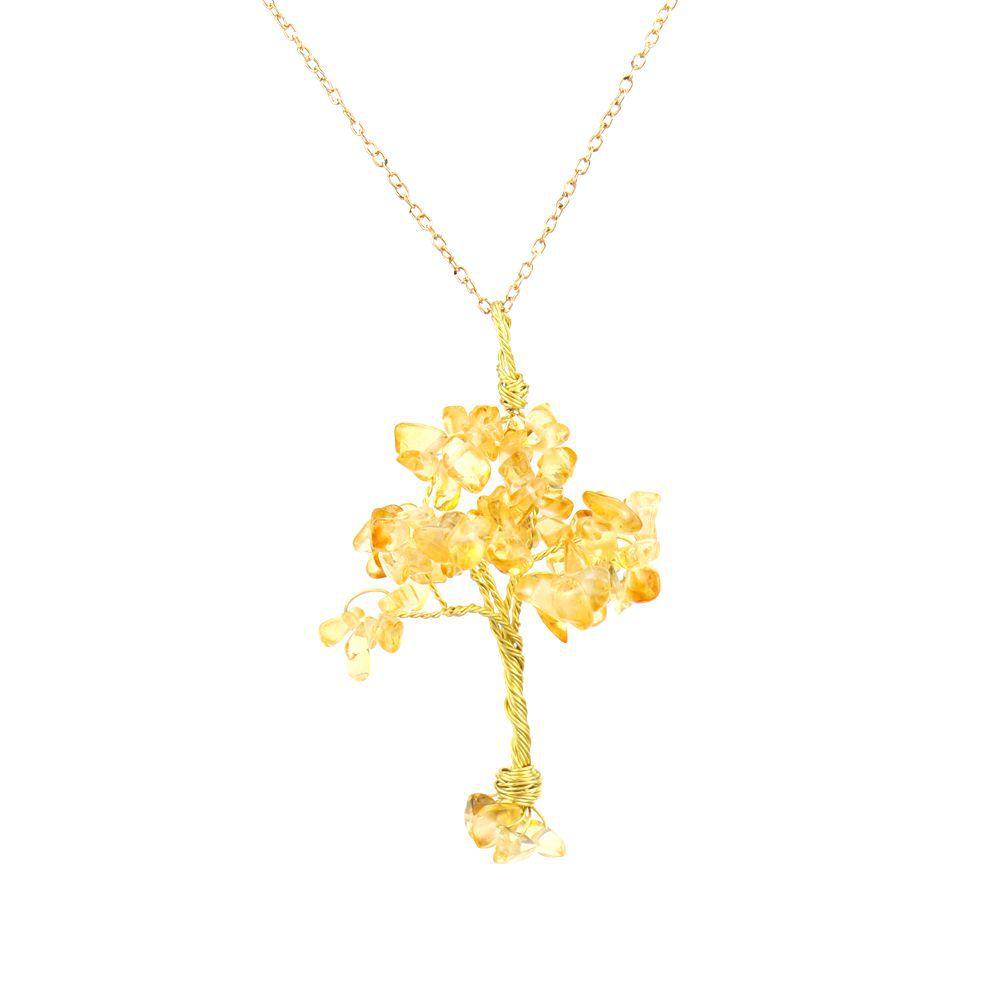 Hand-Wound Raw Copper Wire Natural Gravel Crystal Tree, Colorful Natural Stone Lucky Tree Necklace N89