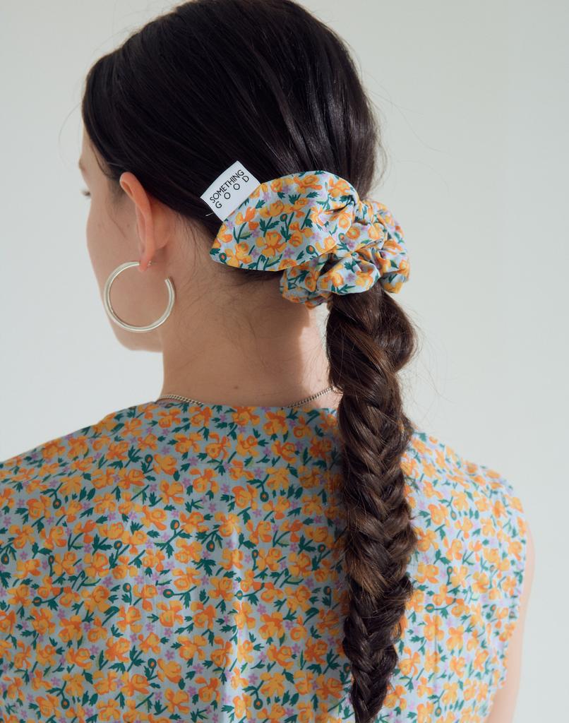 Something Good Tie Bow Scrunchy_Floral_Yellow