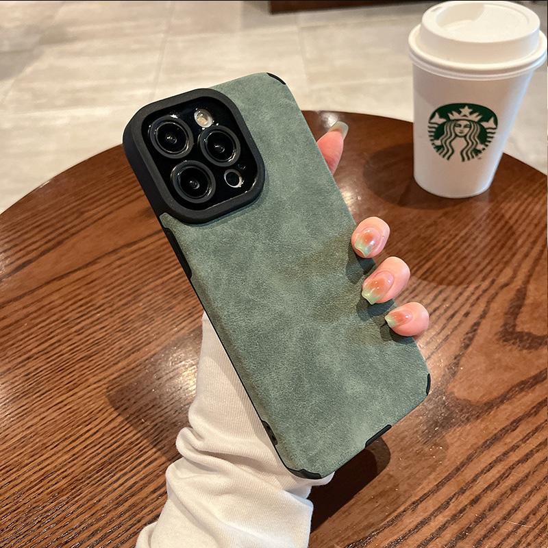 Luxury Matte Leather Phone Case for IPhone 16 15 14 13 12 11 Pro Max Plus Lens Protection Shockproof Silicone Soft Back Cover