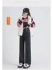 Women's Thick Wide-Leg Jeans: Pear-Shaped, Velvet-Lined, Warm & Versatile - Black & Gray.
