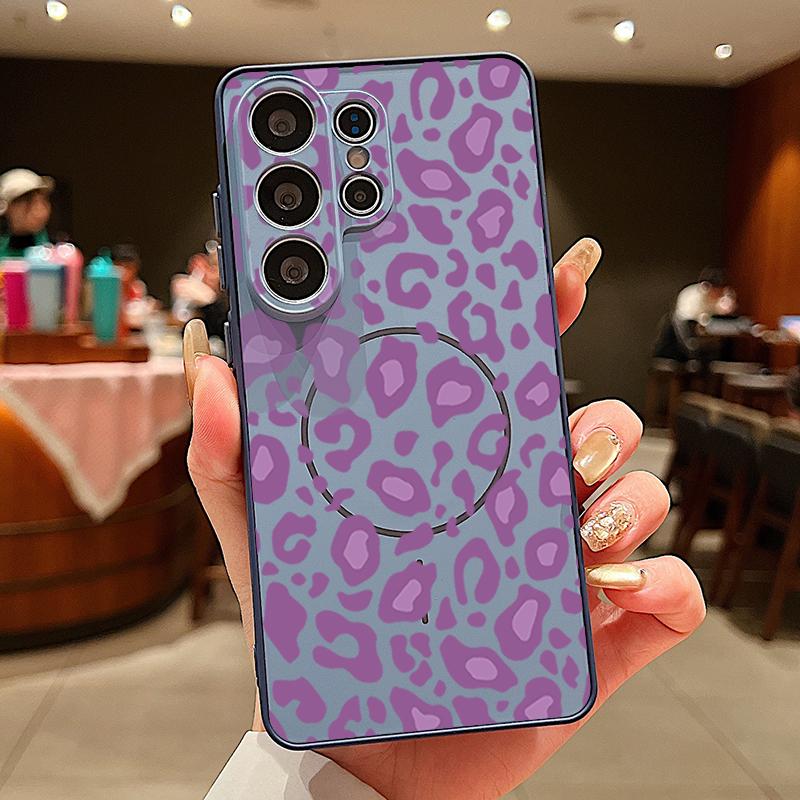 Custodia Stampa Leopardo Rosa Per Samsung Galaxy S26 Ultra S25 Edge S24 Plus S23 FE S22 A17 A54 A55 A56 A57 5G Magnetica Per Magsafe Copertura Opaca